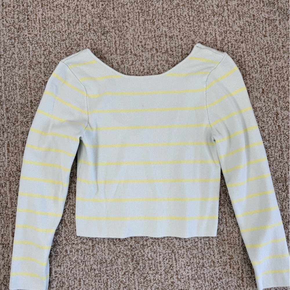 Zara Light Green and Yellow Striped Top